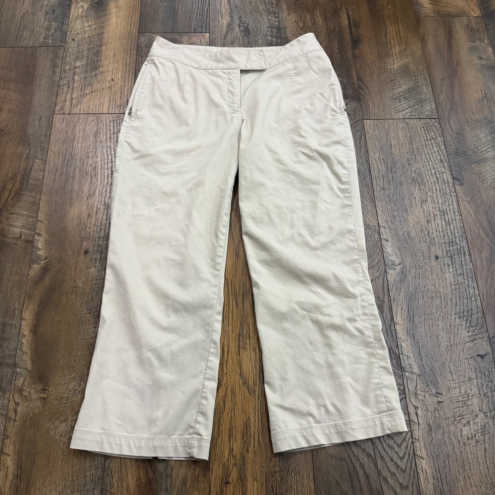 Nike Golf Dri-FIT Khaki Beige Crop Pants Womens Size 2 Stretch Zipper Hem Vents